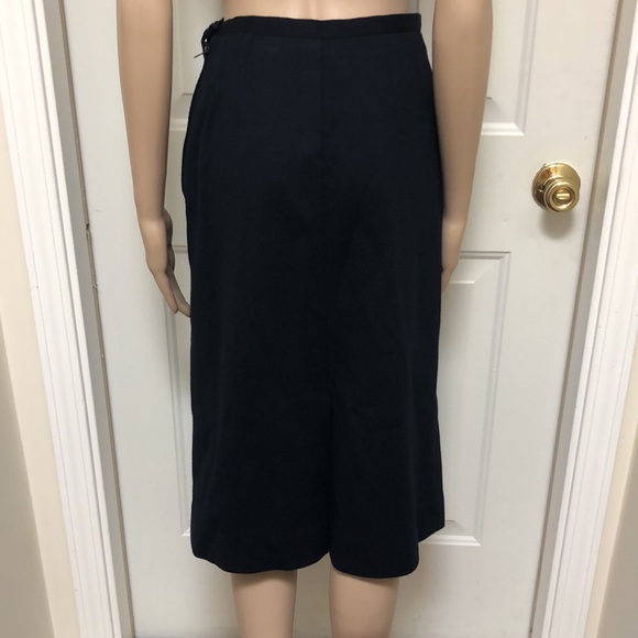 Vintage 1980’s Rodier Paris Dark Blue Wool Knit Straight Midi Skirt - Picture 3 of 3